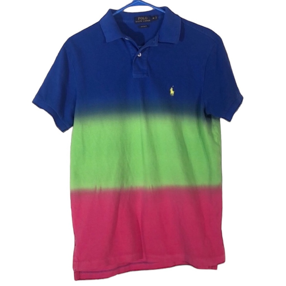 Vintage Polo Ralph Lauren Rugby Color Block Polo Shirt Blue Green Pink Mens M